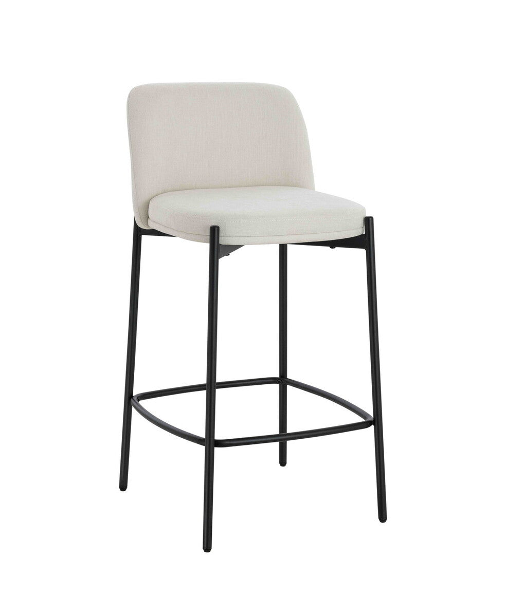 Maya Set of 2 Beige Textured Fabric Bar Chairs with Black Legs
