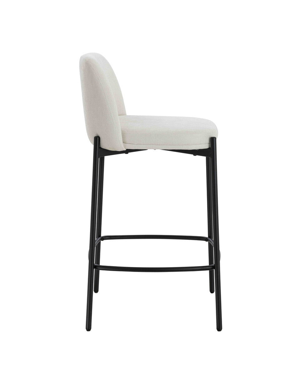 Maya Set of 2 Beige Textured Fabric Bar Chairs with Black Legs