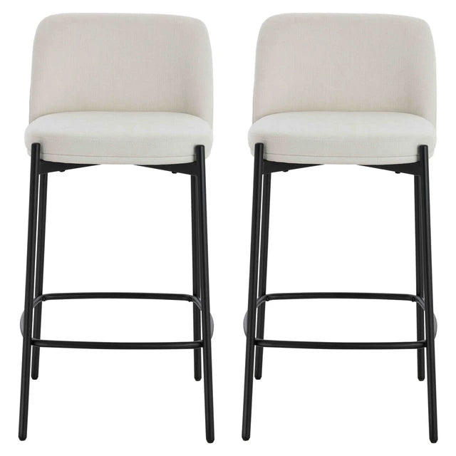 Maya Set of 2 Beige Textured Fabric Bar Chairs with Black Legs