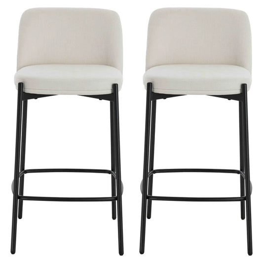 Maya Set of 2 Beige Textured Fabric Bar Chairs with Black Legs