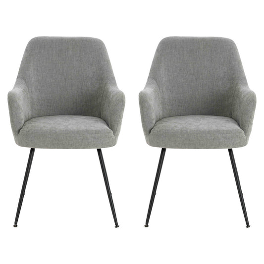 Sande Set of 2 Light Grey Textured Fabric Dining Chairs with Arms