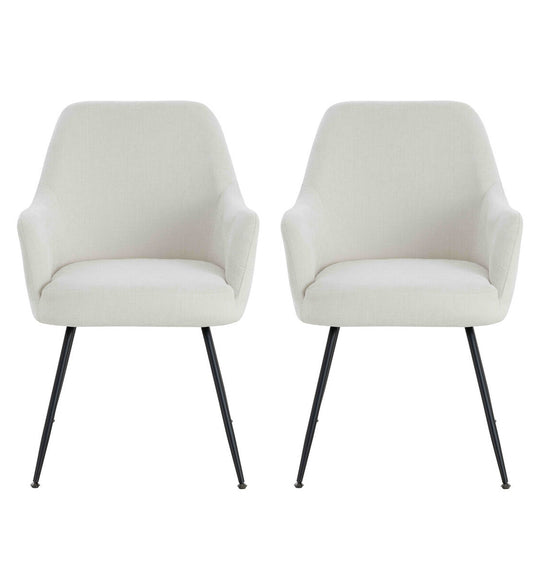 Sande Set of 2 Light Beige Textured Fabric Dining Chairs with Arms