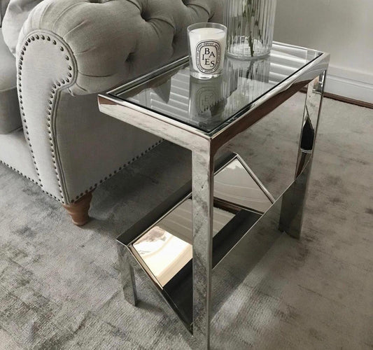 Chimes - Stainless glass top magazine rack side table