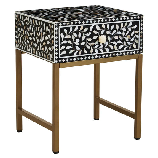 Fia 1 Drawer Side Table with Bone Inlay