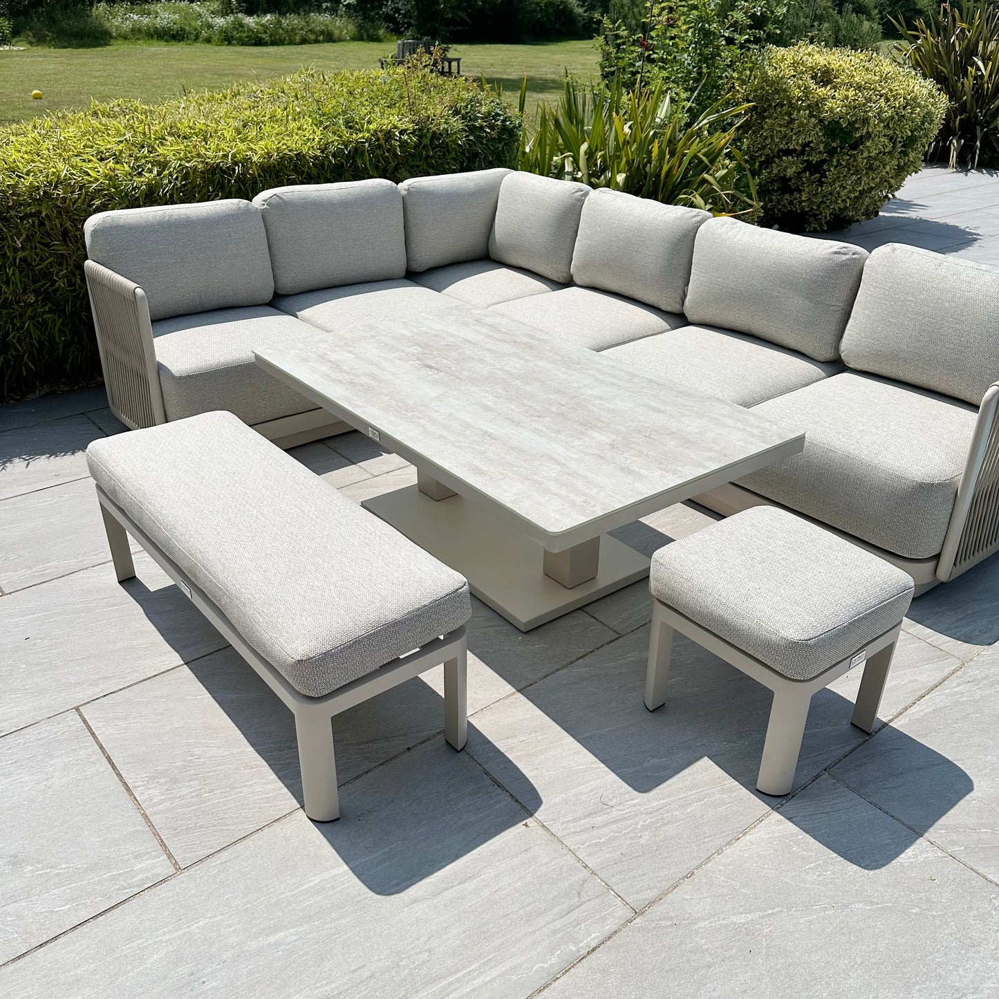 Chimes - Portofino Casual Corner Dining Set with Rectangular Rising Table - Left & Right Hand - Cream