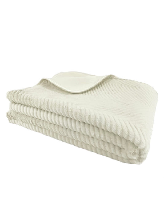 Cream Malini Chevron Faux Fur Piped Throw