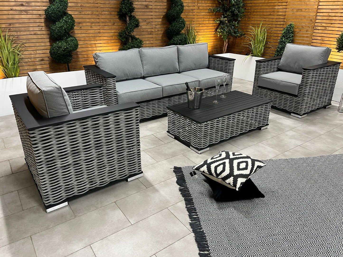 Chimes - Monaco Aluminium 3 Seat Sofa Set with Coffee Table - Rope Weave