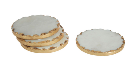 Chimes - Set Of 4 Round White Marble Coasters