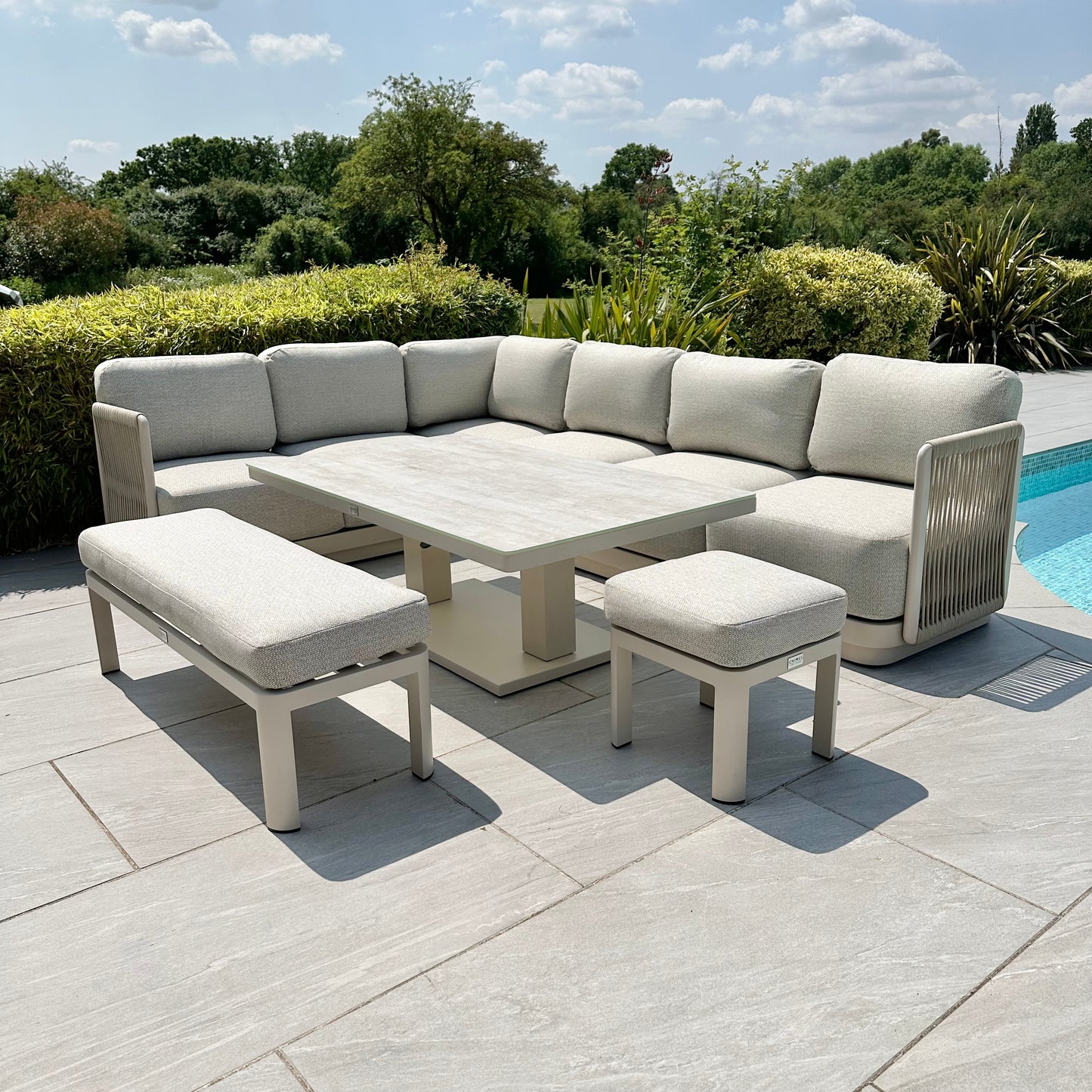 Chimes - Portofino Casual Corner Dining Set with Rectangular Rising Table - Left & Right Hand - Cream