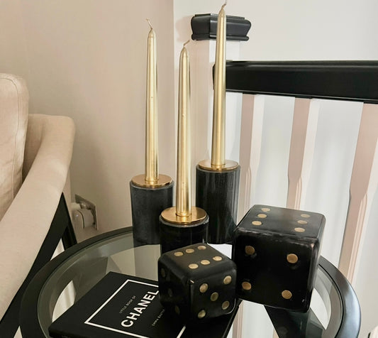 Set Of 3 Grey Marble Candle Holders