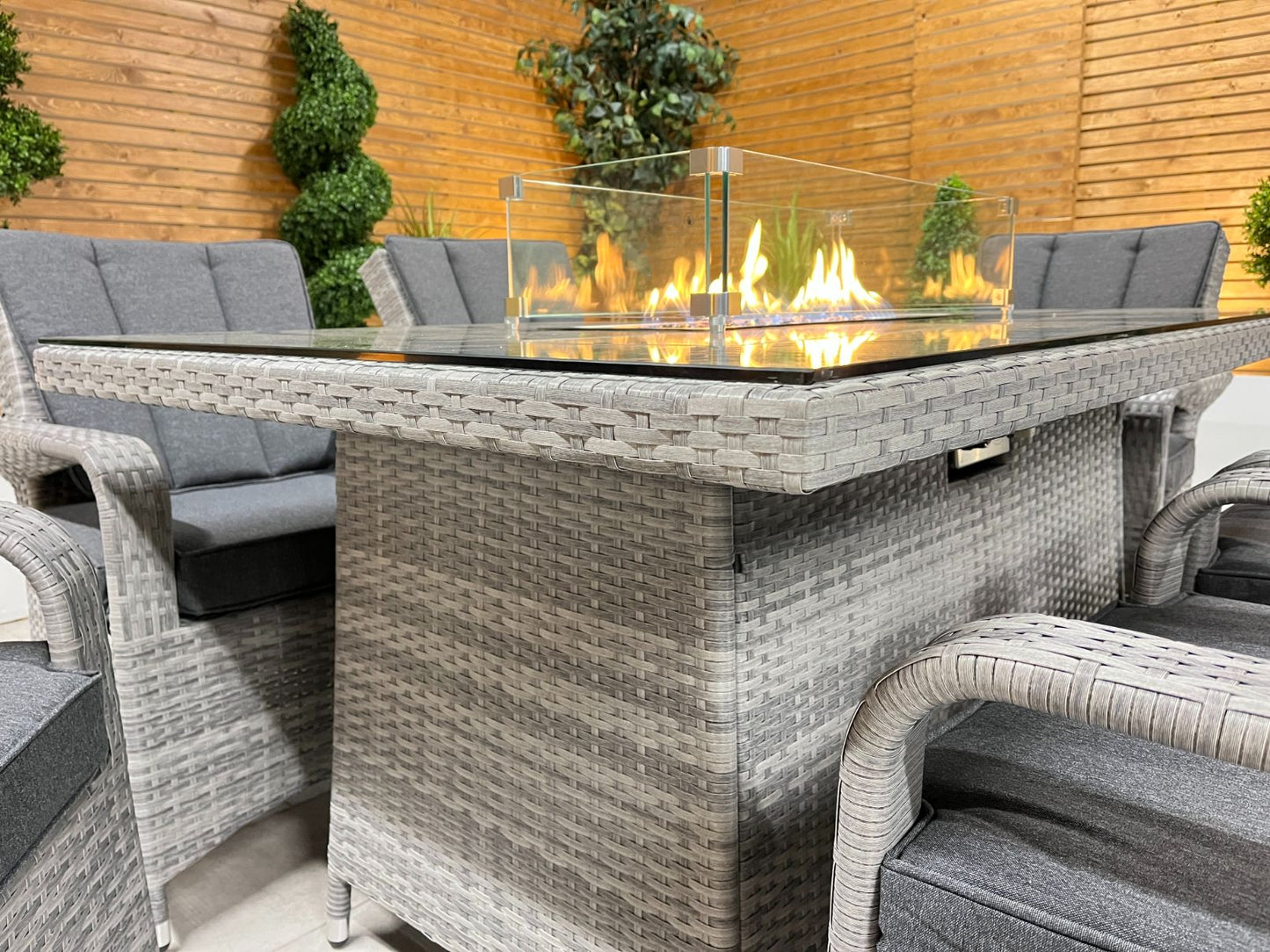 Chimes - Stone Grey Verona 6 Seat Rectangular Dining Set - 1 Meter x 1.5 Meter Firepit Table - 1 IN STOCK