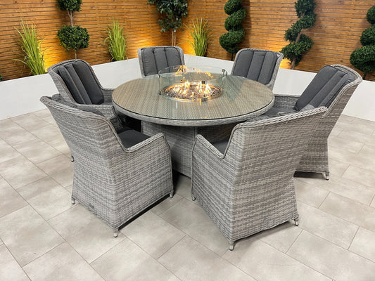 Chimes - Stone Grey Bella 6 Seat Round Dining Set - 1.5 Meter Round Table with Firepit