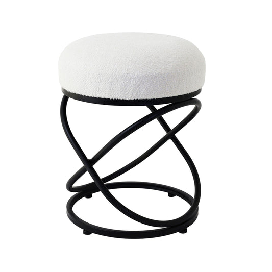 White Boucle Rizzo Stool with Black Legs