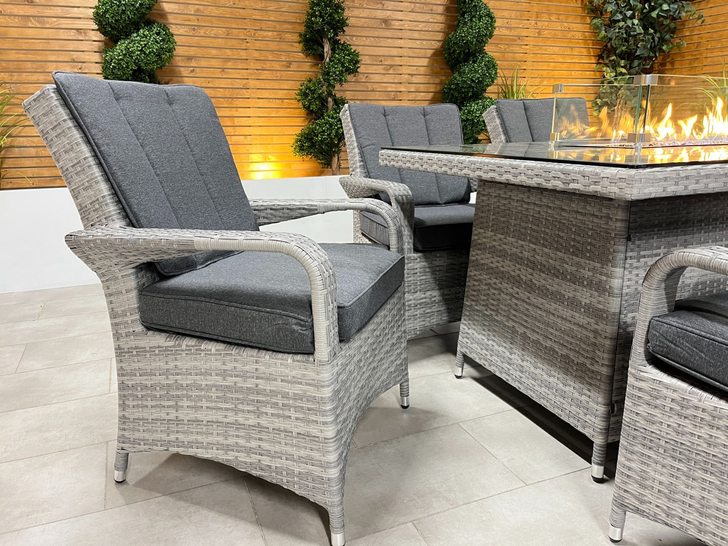 Chimes - Stone Grey Verona 6 Seat Rectangular Dining Set - 1 Meter x 1.5 Meter Firepit Table - 1 IN STOCK