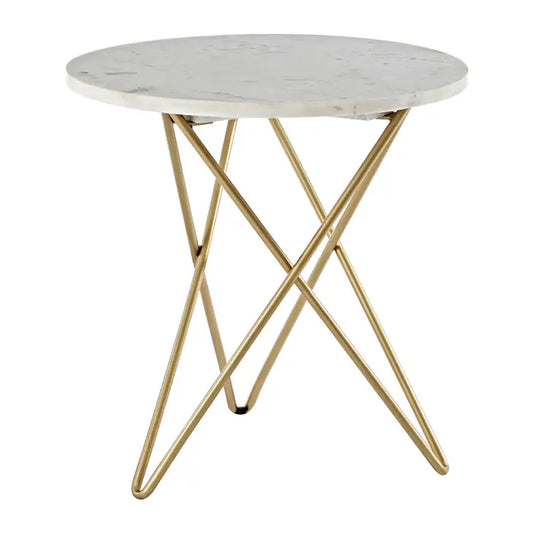 Suri White Marble With Gold Geometric Legs Side Table