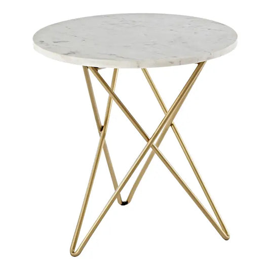 Suri White Marble With Gold Geometric Legs Side Table