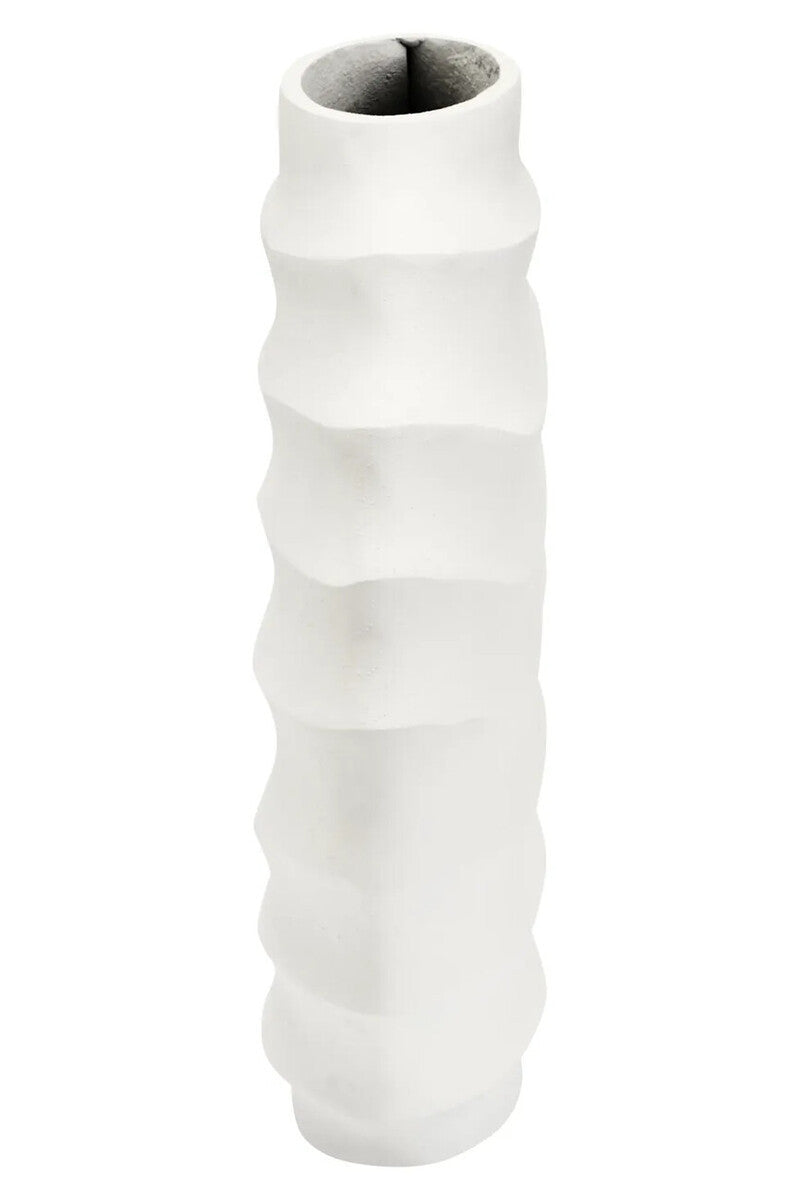 Nira Large Ivory Finish Rippled Round Vase