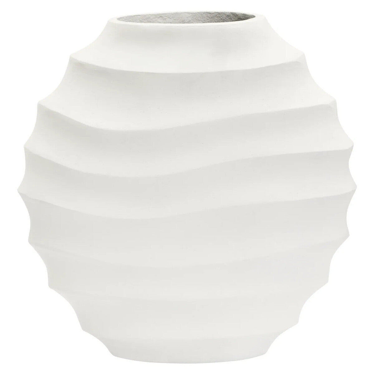 Nira Large Ivory Finish Rippled Round Vase