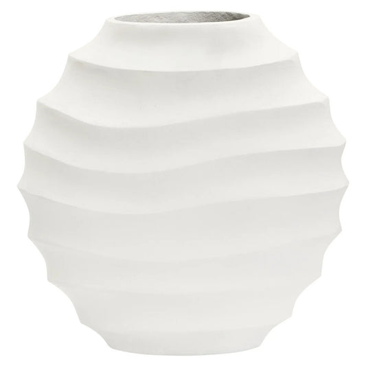 Nira Large Ivory Finish Rippled Round Vase