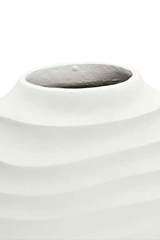 Nira Large Ivory Finish Rippled Round Vase
