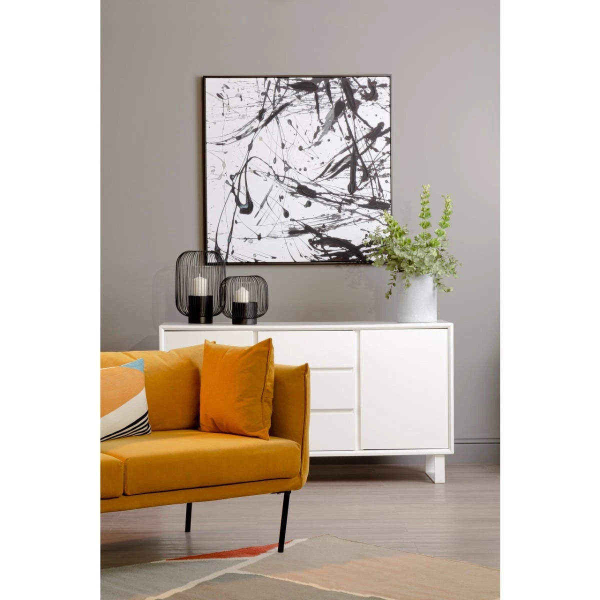 Astratto Black and White Abstract Splatter Square Wall Art