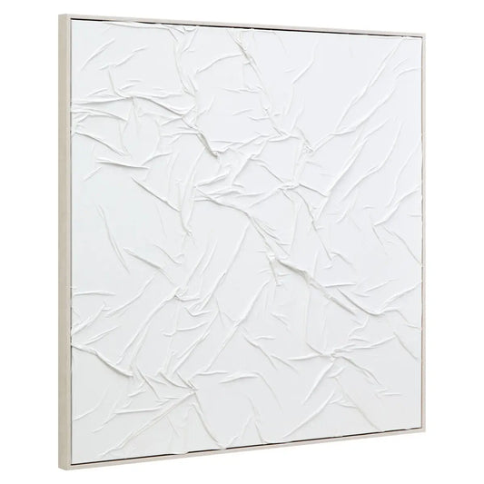 Ainsley Canvas White Pleated Fabric Hand Painted Wall Art