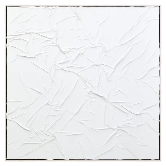 Ainsley Canvas White Pleated Fabric Hand Painted Wall Art