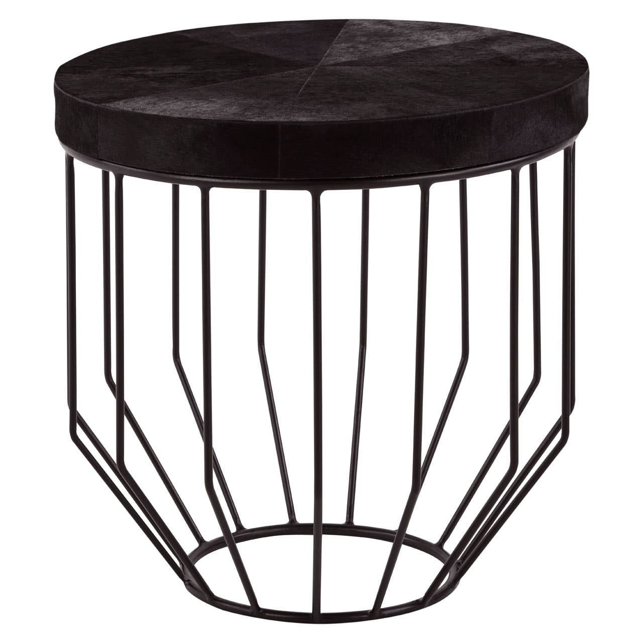 Chelsea Townhouse Hair On Hide Top Round Side Table - Black