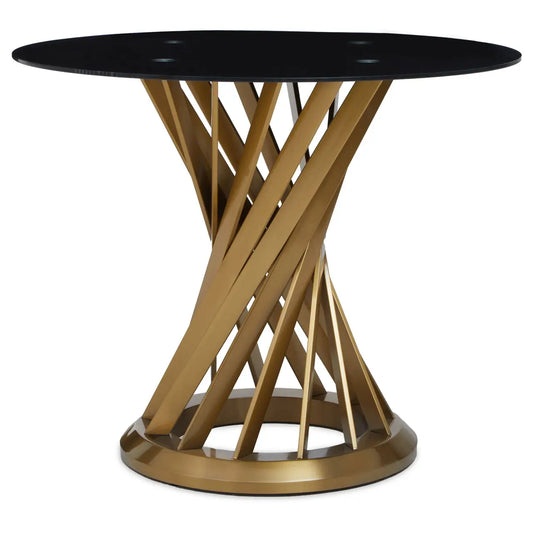 Allure Black Glass And Gold Hourglass Base Dining Table
