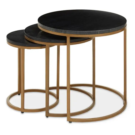Violet Nest Of Three Black Marble Top Tables