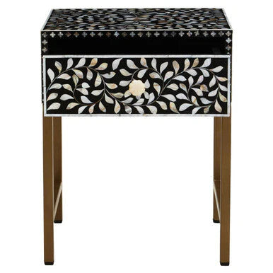 Fia 1 Drawer Side Table with Bone Inlay