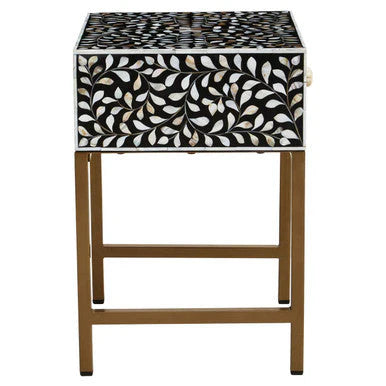 Fia 1 Drawer Side Table with Bone Inlay