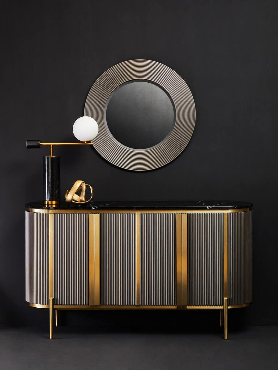 Dante Grey Four Door Sideboard With Black Marble Top