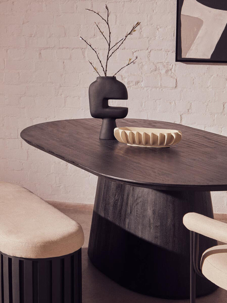 Mava Mango Wood Oval Dining Table in Black Finish