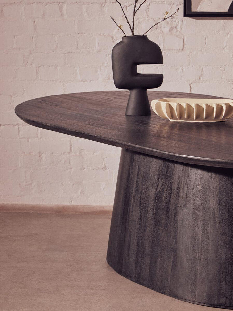 Mava Mango Wood Oval Dining Table in Black Finish