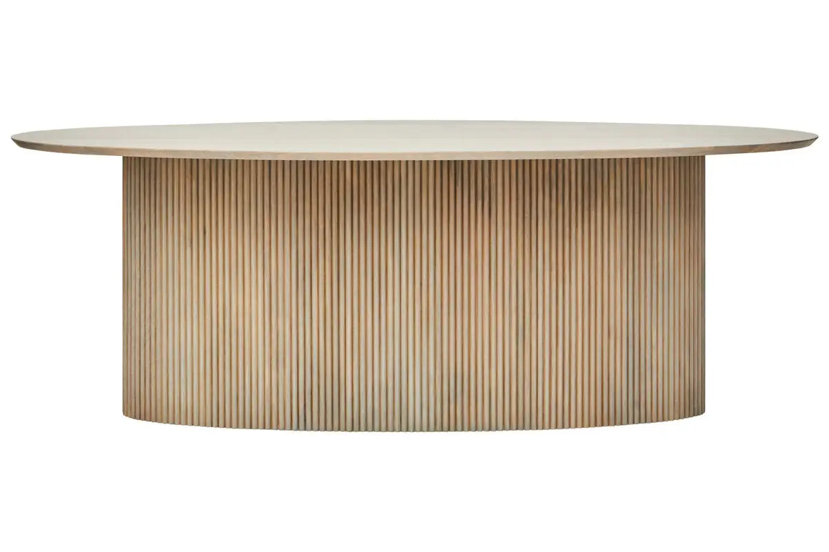 Tropez Mango Wood Grey Finish Ridge Detail Oval Dining Table