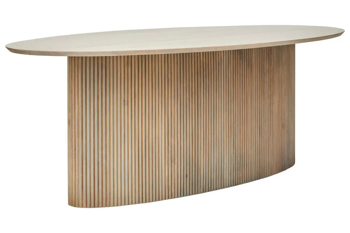 Tropez Mango Wood Grey Finish Ridge Detail Oval Dining Table