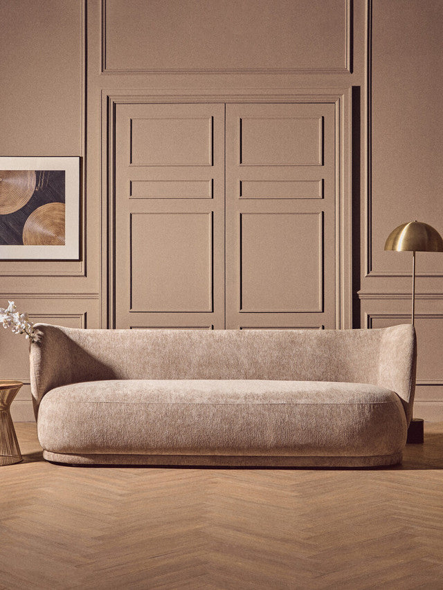 Kyle Deep Stone Chenille Curved Three Seater Sofa