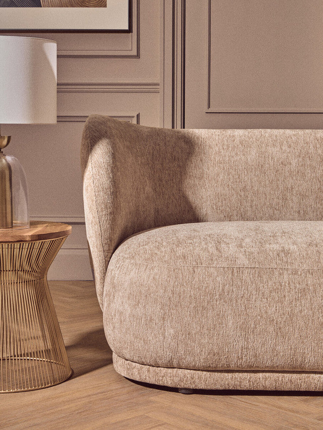 Kyle Deep Stone Chenille Curved Three Seater Sofa