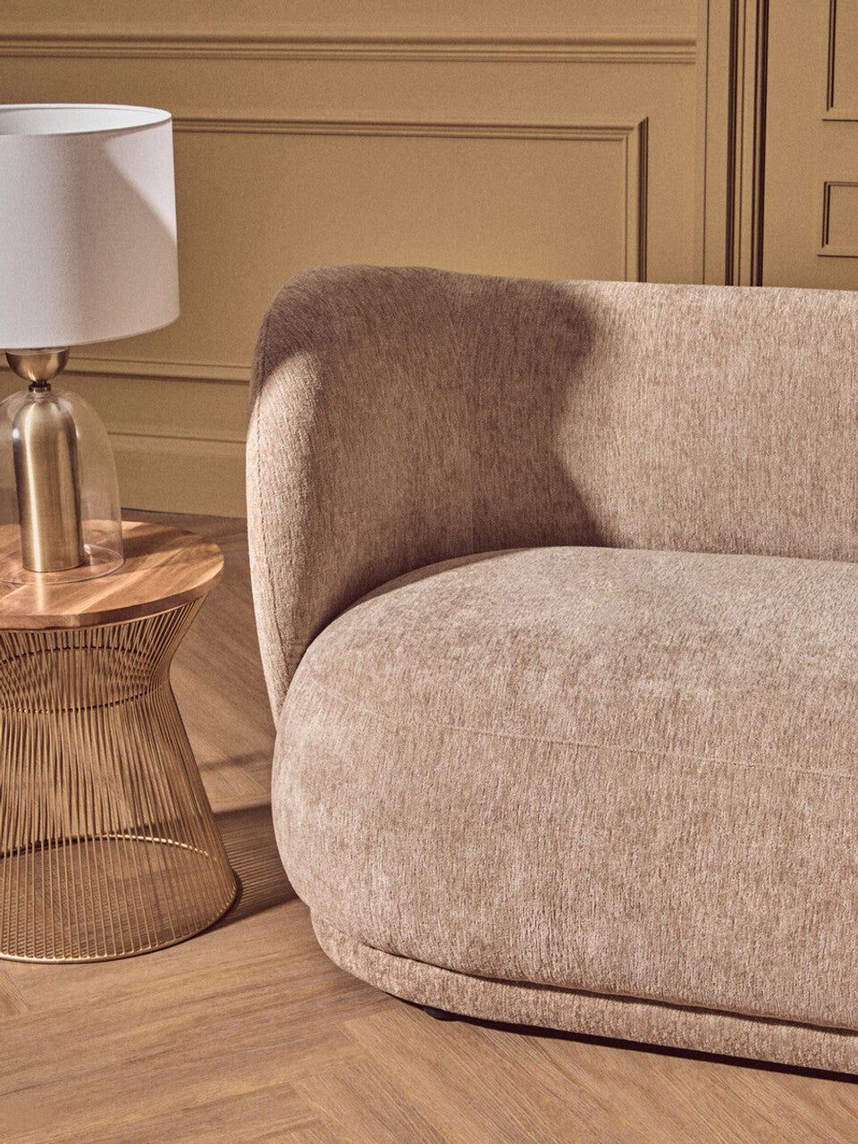 Kyle Deep Stone Chenille Curved Three Seater Sofa
