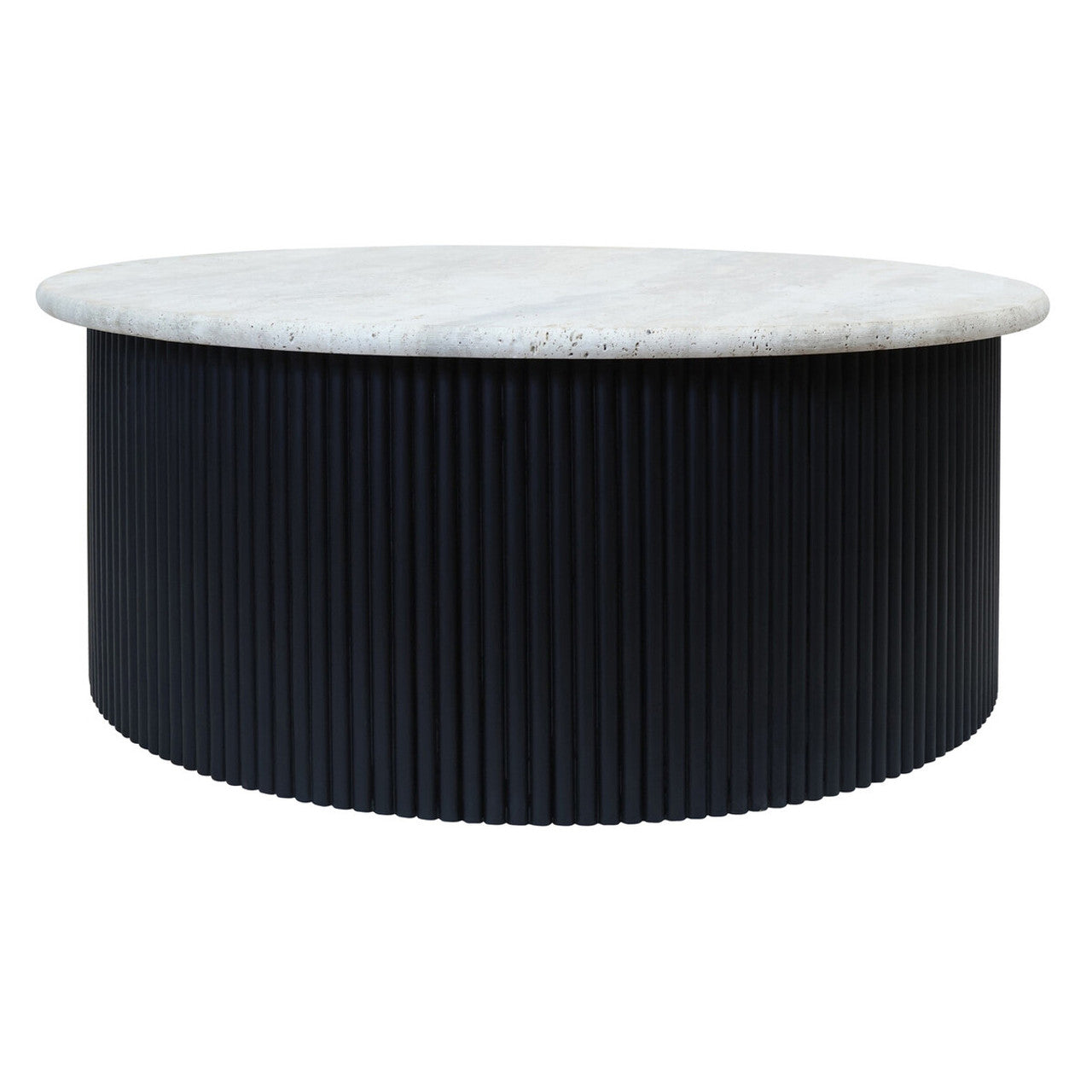 Tyler Travertine Top Coffee Table with Black Acacia Wood Base