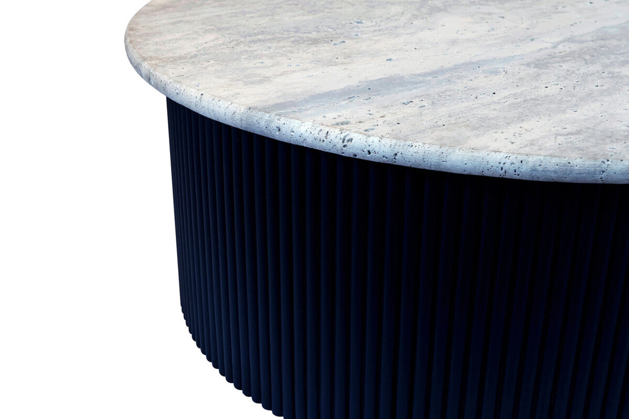 Tyler Travertine Top Coffee Table with Black Acacia Wood Base