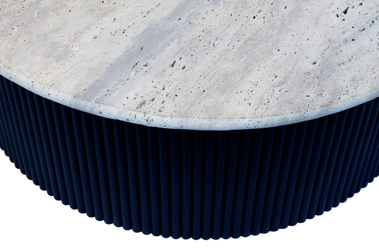 Tyler Travertine Top Coffee Table with Black Acacia Wood Base