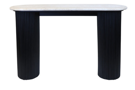 Tyler Travertine Top Console Table with Black Acacia Wood Legs