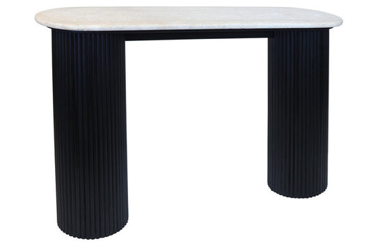 Tyler Travertine Top Console Table with Black Acacia Wood Legs