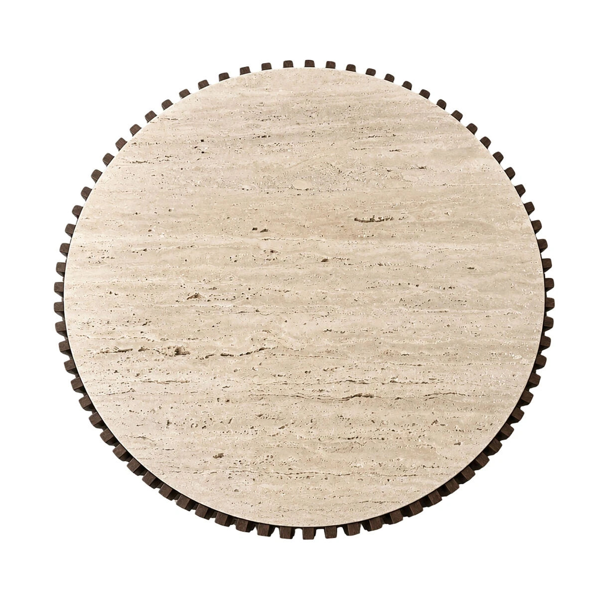 Babel Round Travertine and Mango Wood Coffee Table
