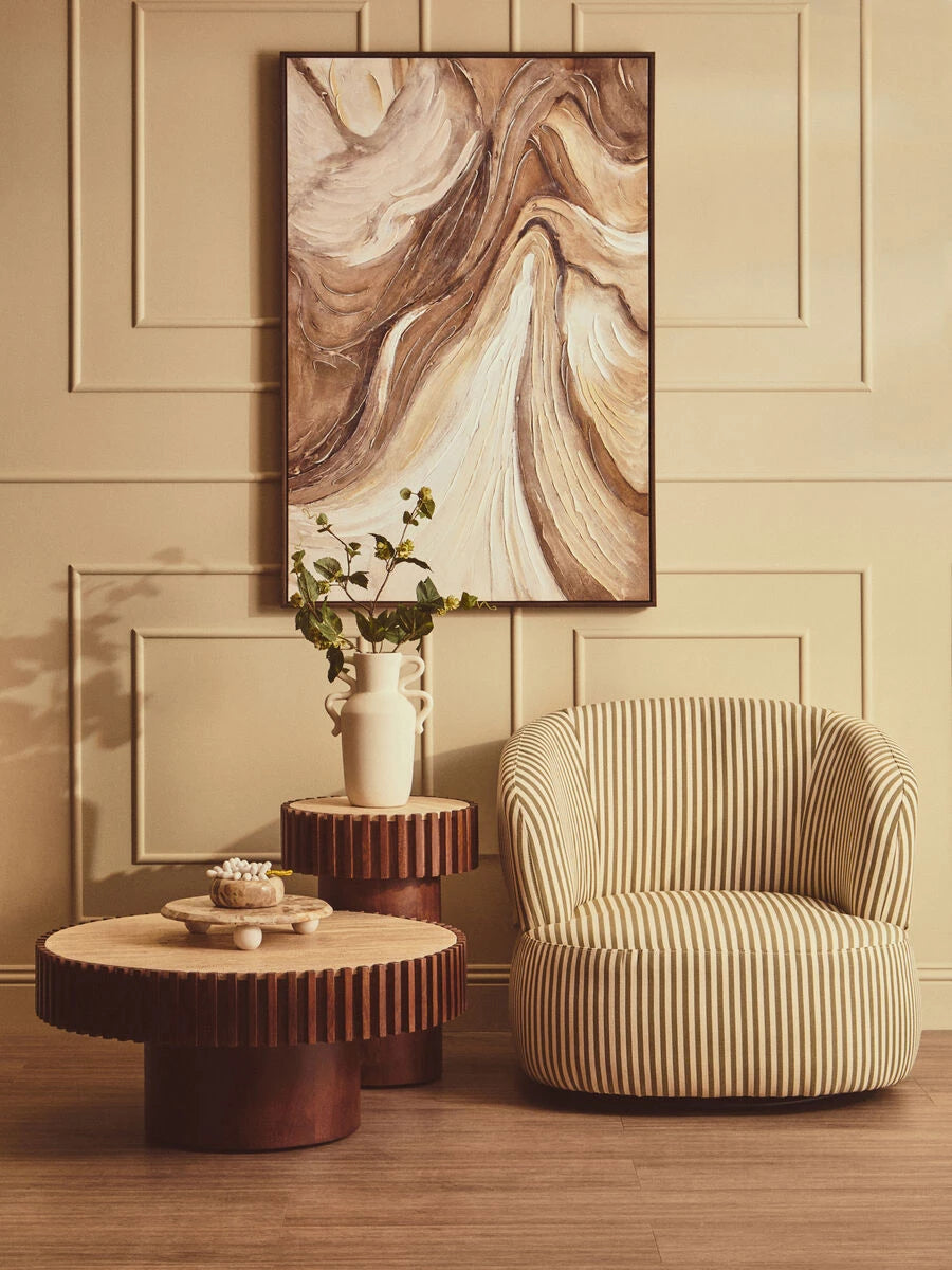 Babel Round Travertine and Mango Wood Side Table