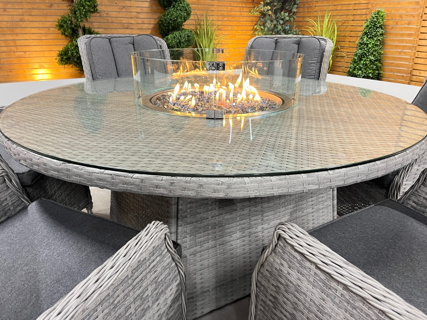 Chimes - Stone Grey Bella 6 Seat Round Dining Set - 1.5 Meter Round Table with Firepit