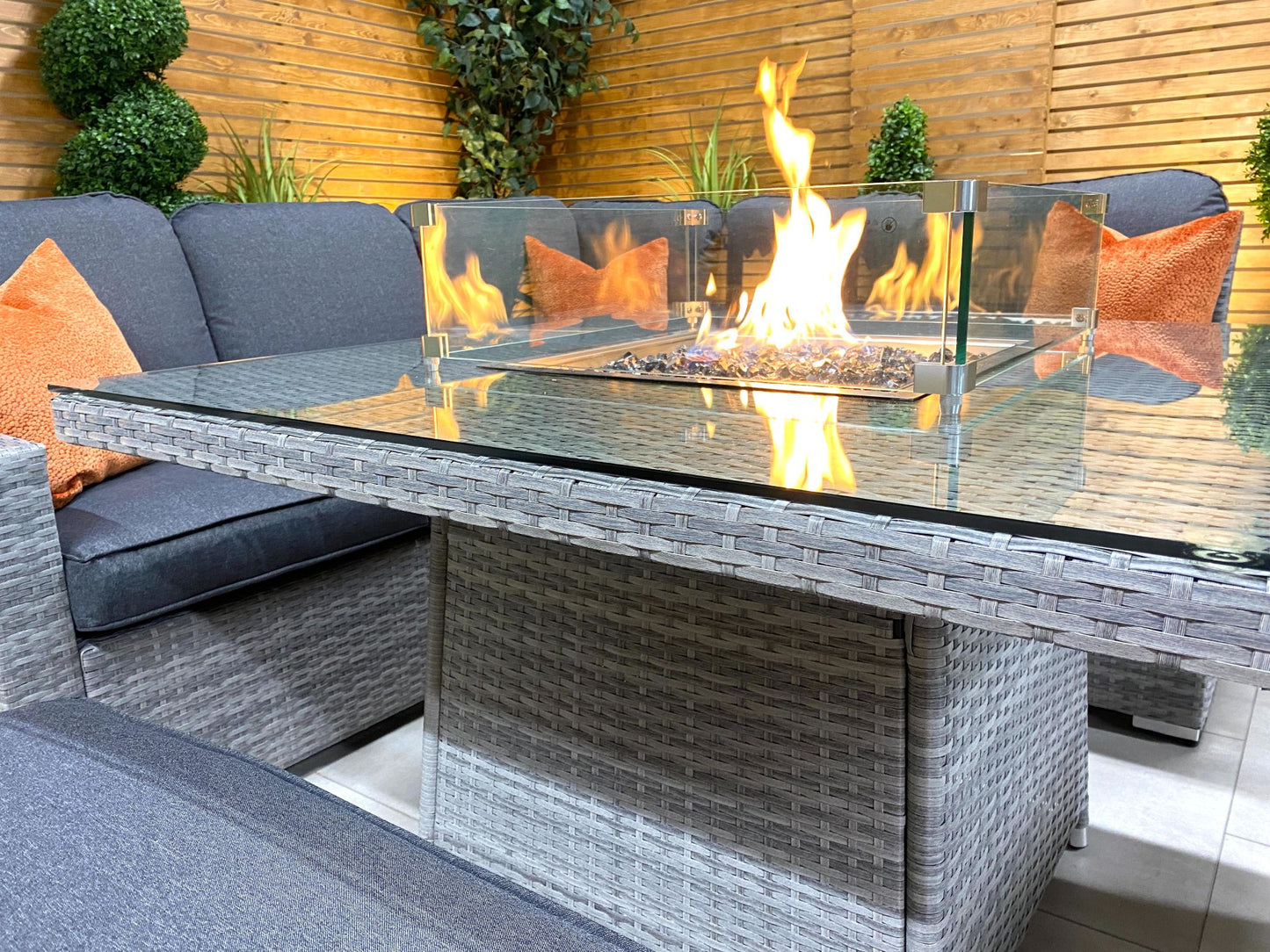 Chimes - Stone Grey Milan Compact Corner Dining Set with Firepit Table