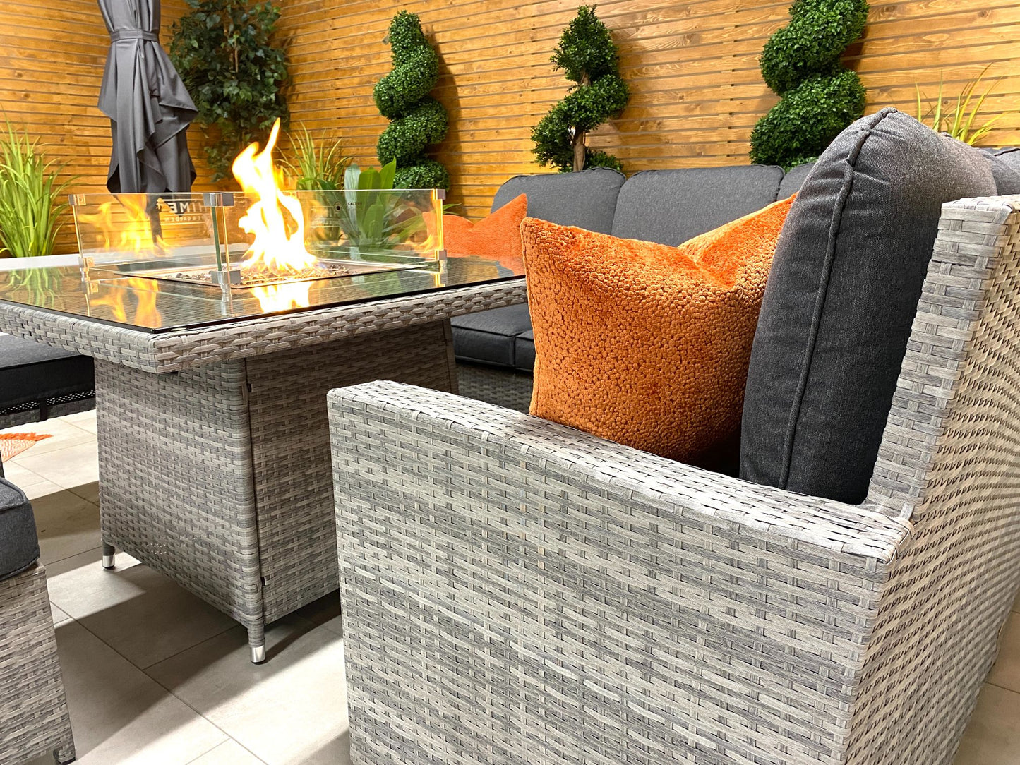 Chimes - Stone Grey Milan Compact Corner Dining Set with Firepit Table